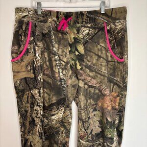 MOSSY OAK Camo Sweatpants Womens XXL Green Tan Pink Drawstring Comfy Leaves